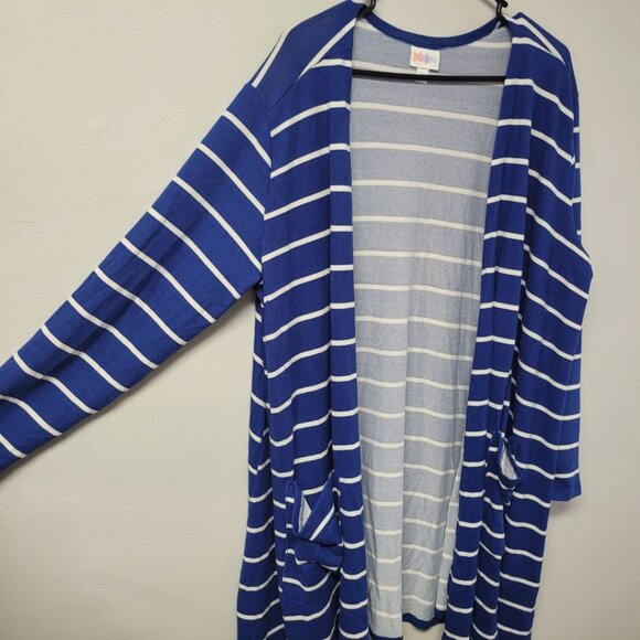 Lularoe Caroline Cardigan Sweater Open Front Blue Striped Womens 2XL Tags Casual - Picture 2 of 6